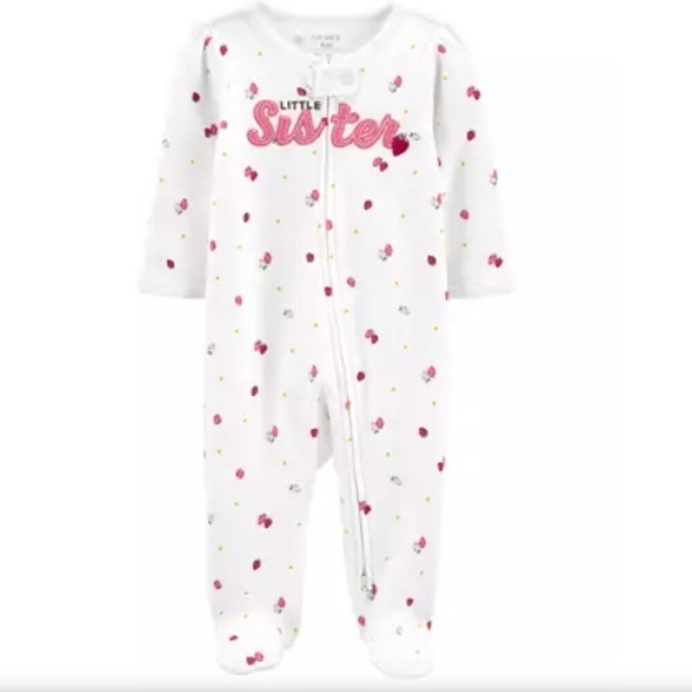 Carters Baby Girl full zip one piece "Little Sister" Size 9M